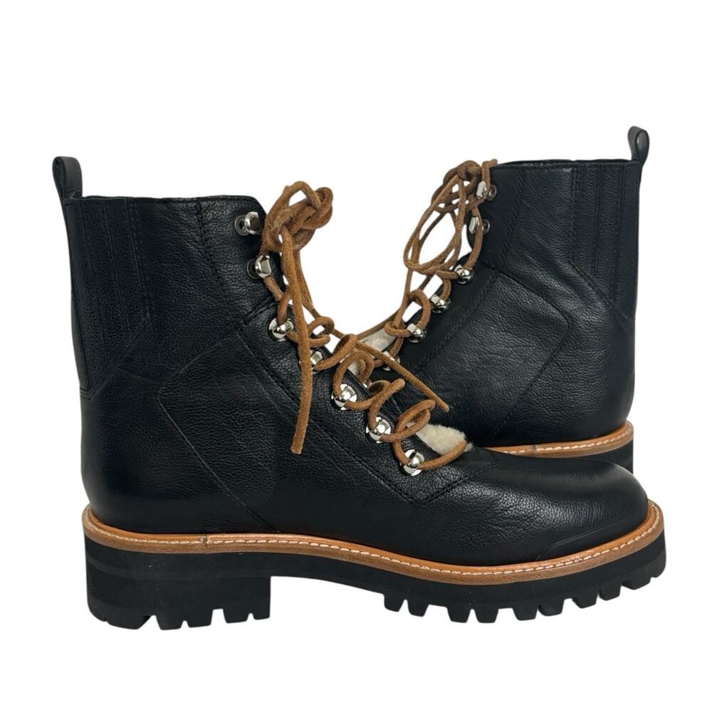 Marc Fisher LTD  Izzie Shearling Lug Sole Black Lace Up Ankle Boot Size 9 NEW - Picture 4 of 11